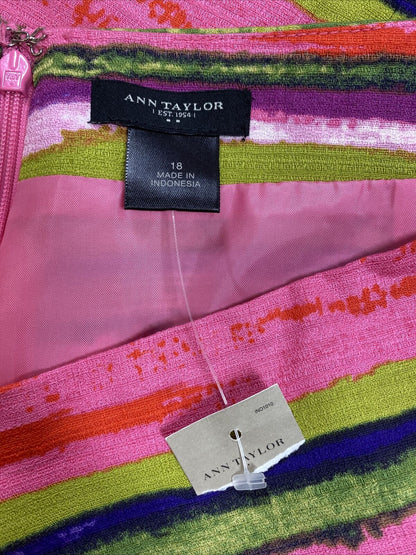 NEW Ann Taylor Women's Pink/Multi-Color Striped Straight Pencil Skirt -18