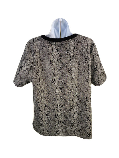 Chico's Women's Black/Gray Snake Print Jacquard Short Sleeve T-Shirt Sz 2