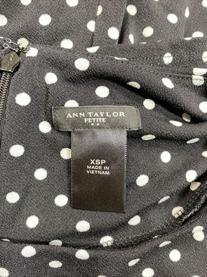 Ann Taylor Vestido blusón de manga 3/4 con lunares negros para mujer - Petite XSP