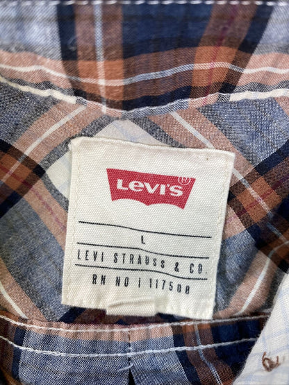 Levi's Men's Brown/Blue Plaid Casual Button Down Shirt Sz L