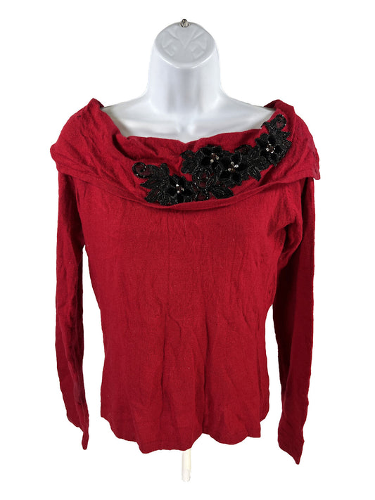 NUEVO Suéter con hombros descubiertos y bordado rojo de Karen Kane para mujer - L