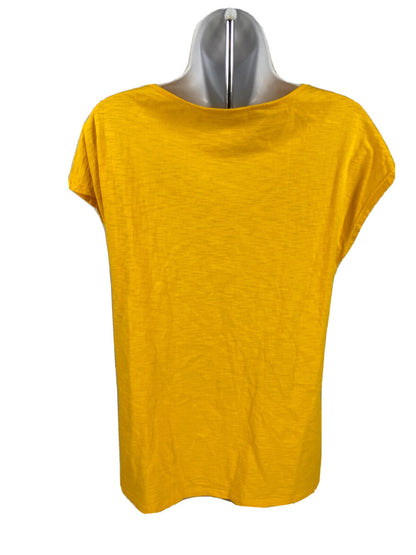 Coldwater Creek Women's Yellow Beaded Cap Sleeve T-Shirt Top - M 10-12