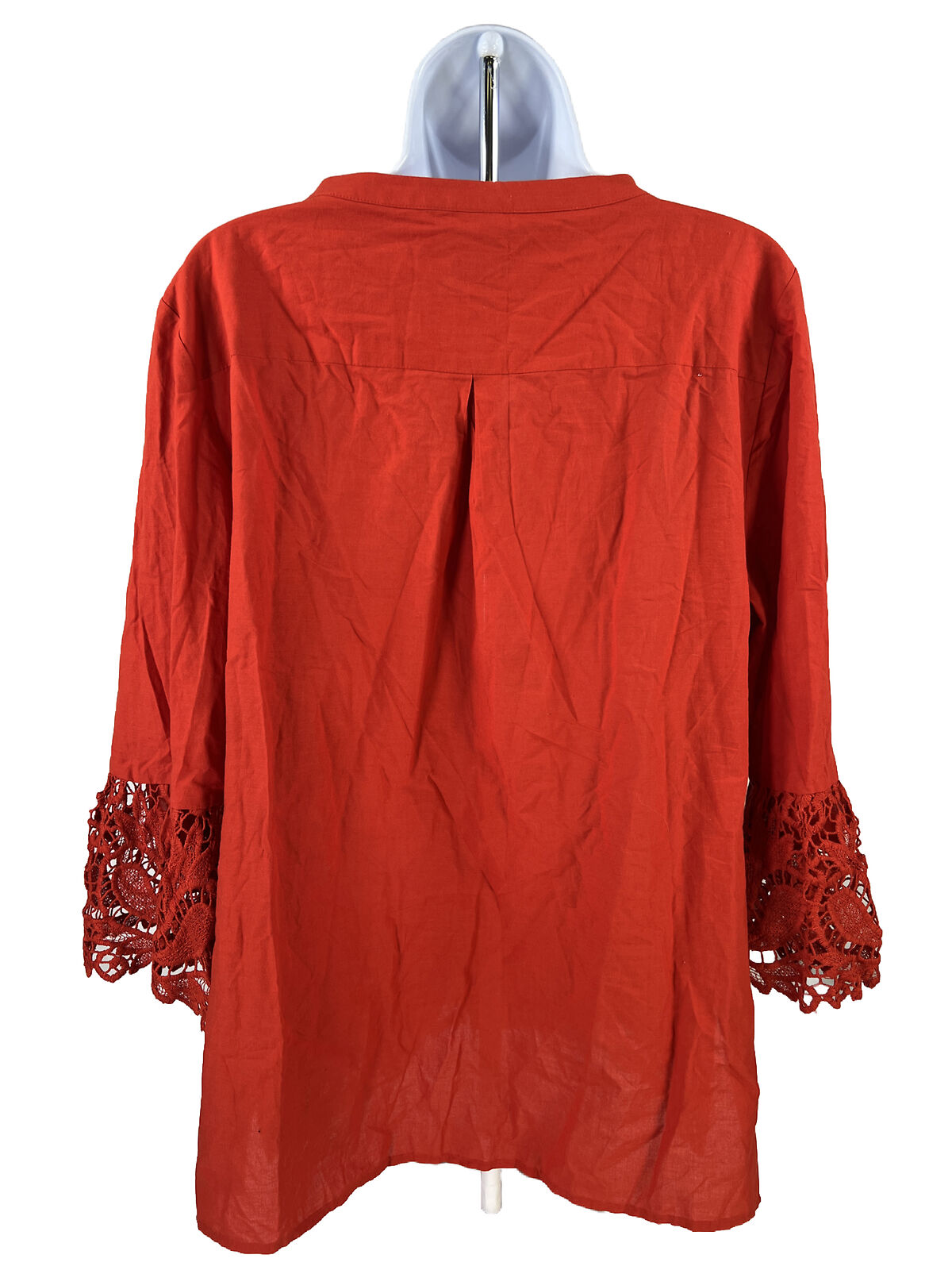 NEW Chico's Women's Red Crochet 3/4 Sleeve Tunic Shirt - 2/12