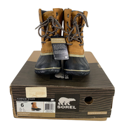 NEW Sorel Womens Elk Tan Leather Slimpack II Lace Up Waterproof Boots - 6