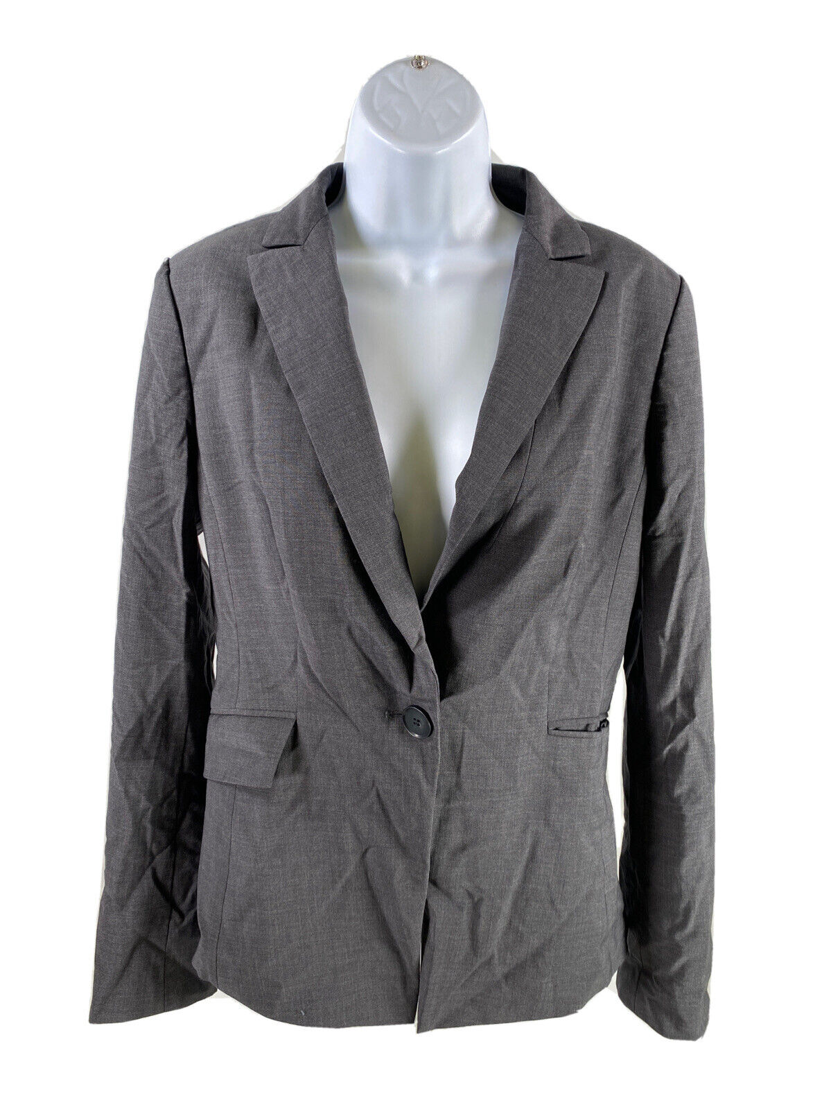 Ann Taylor Women's Gray Charcoal Lined 1-Button Blazer Jacket - 8