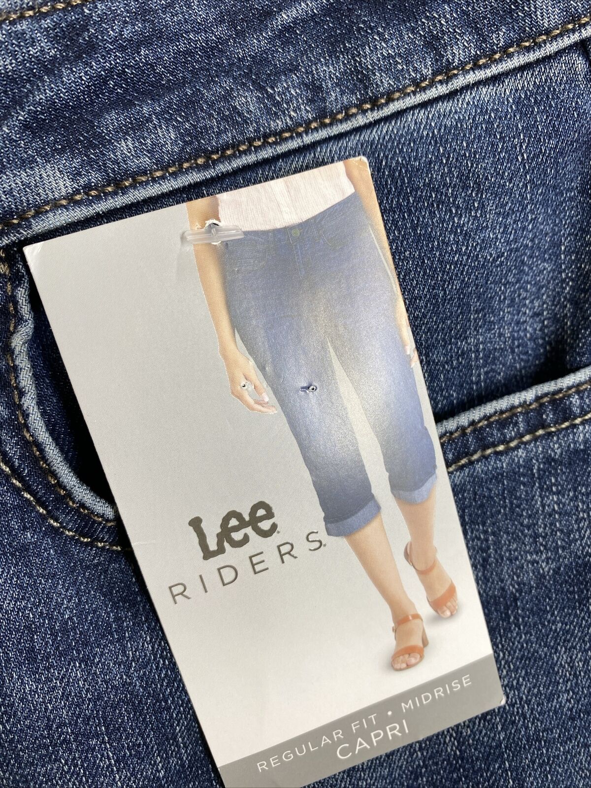 NUEVOS jeans capri de tiro medio con lavado oscuro para mujer Lee - 14