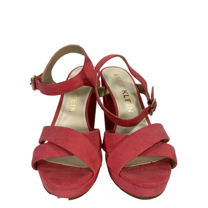 Anne Klein Women's Pink Strappy Platform Block Heel Sandals - 8.5