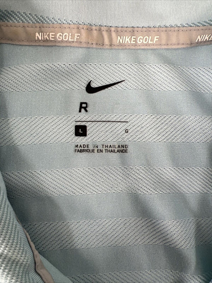 Nike Men's Blue Striped Short Sleeve Golf Polo Shirt - L
