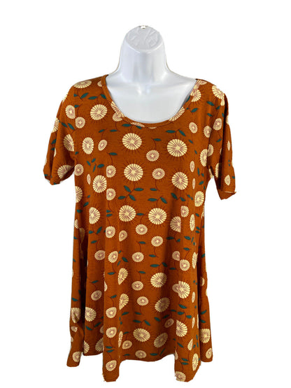 NEW LuLaRoe Women's Brown Floral Print Short Sleeve Perfect T-Shirt Sz XS