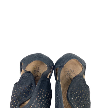 Lifestride Women's Black Hinx Peep Toe Wedge Sandals - 8 Wide