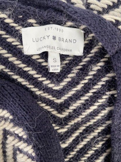 Lucky Brand Suéter tipo cárdigan de lana Ziggy azul/beige para mujer - S