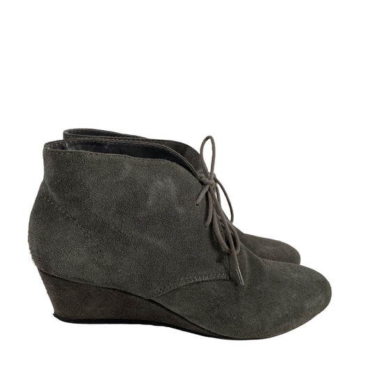 Nine West Women's Gray Suede Laine Lace Up Ankle Wedge Booties - 12