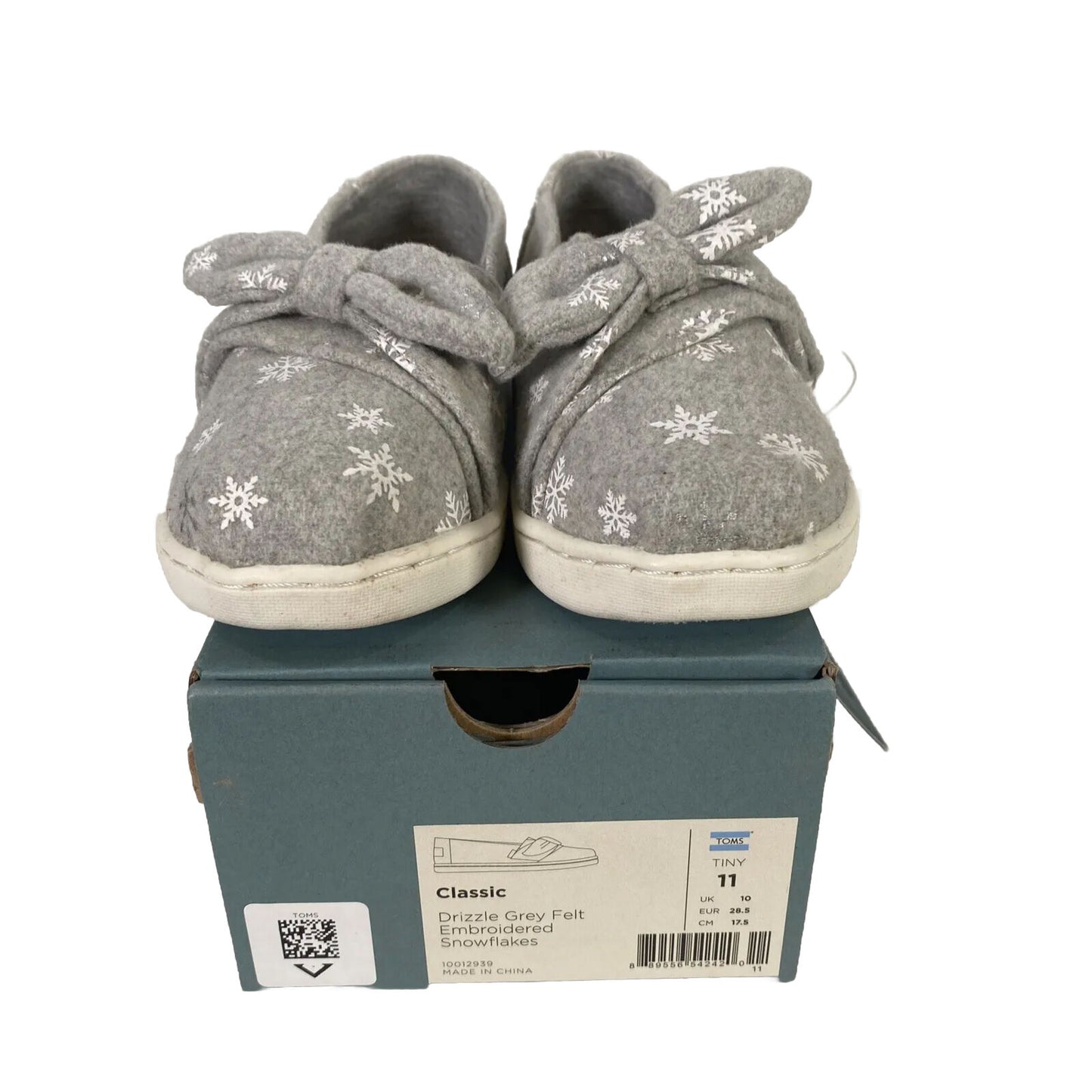 NEW Toms Girls Toddler Gray Drizzle Felt Embroidered Slip On Loafers - 11