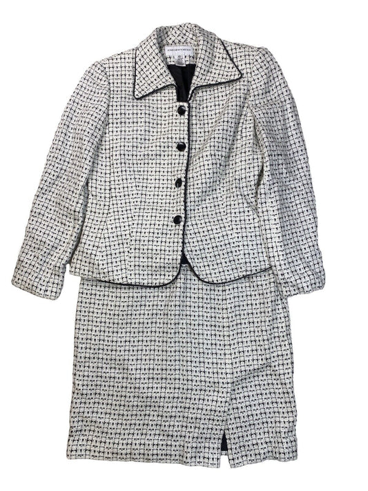 Jone New York Conjunto de falda lápiz y chaqueta con botones blanco/negro para mujer -10