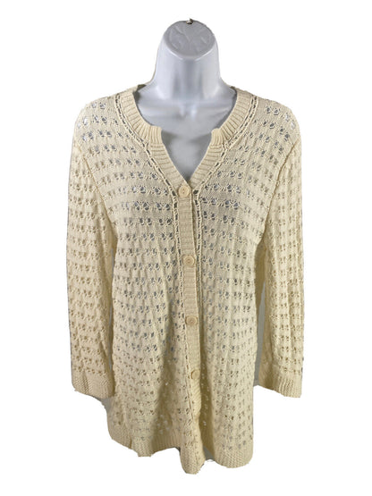 Coldwater Creek Women's White Open Chunky Knit Cardigan Sweater - L
