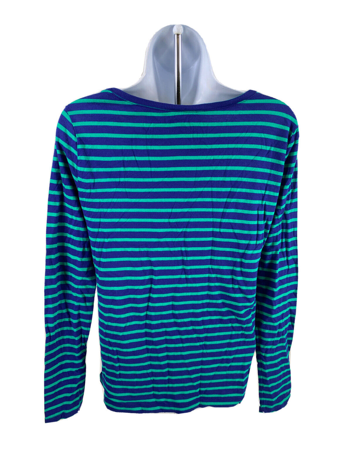 LOFT Women's Blue/Green Striped Long Sleeve T-Shirt - S