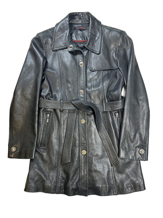 Anne Klein Women's Black Genuine Leather Tie Front Jacket - M