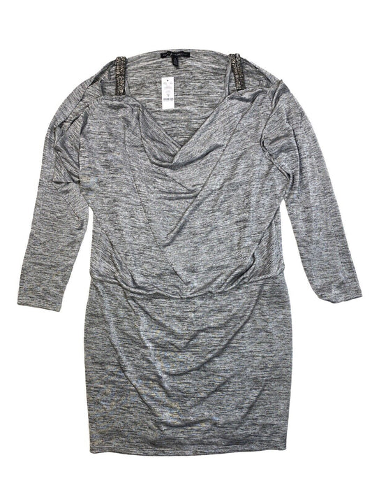 NEW White House Black Market Women's Gray Cold Shoulder Blouson Dress - M