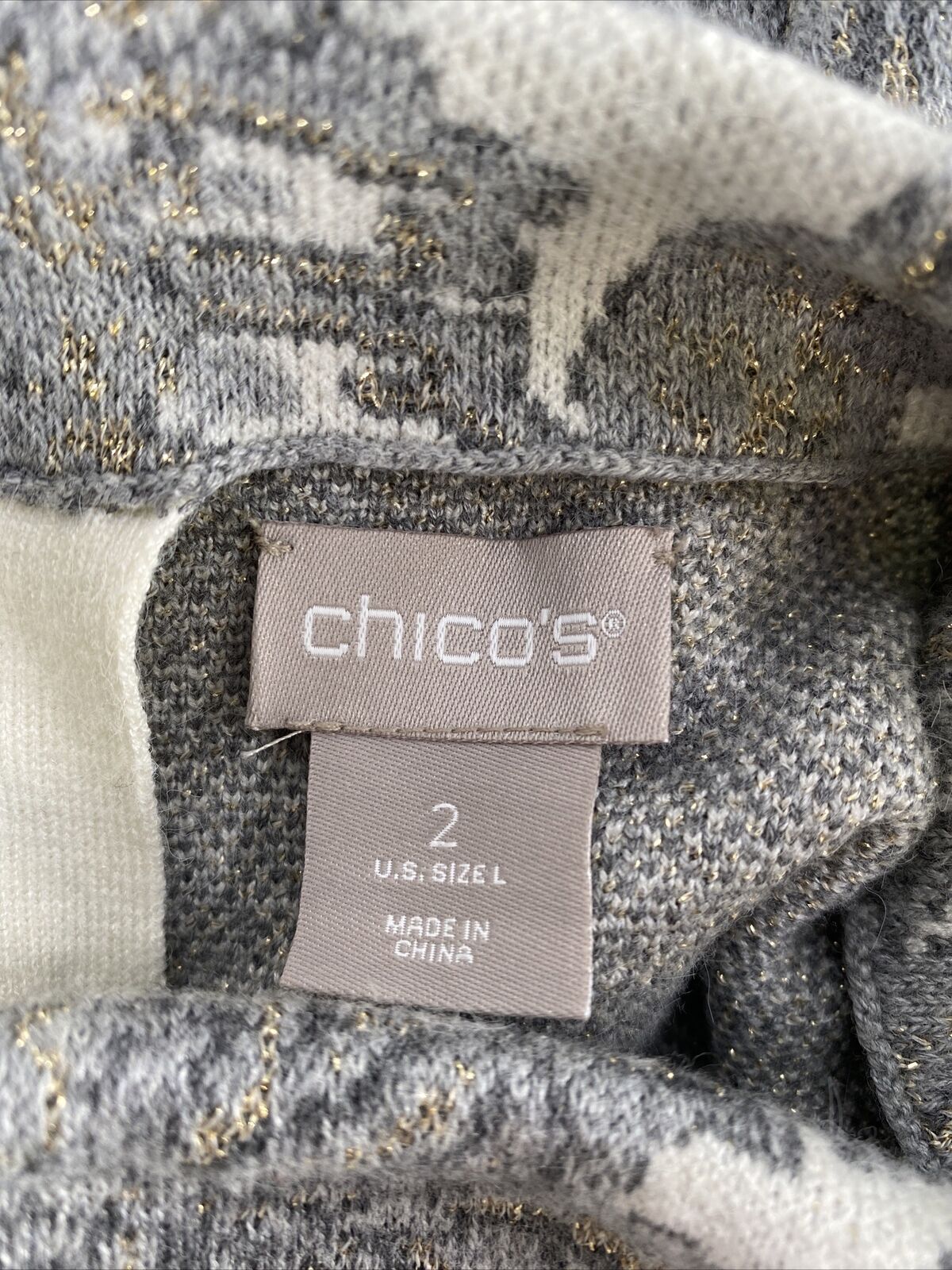 NUEVO Suéter gris jacobeo con cuello falso y cremallera en la espalda para mujer de Chico's - 2/L