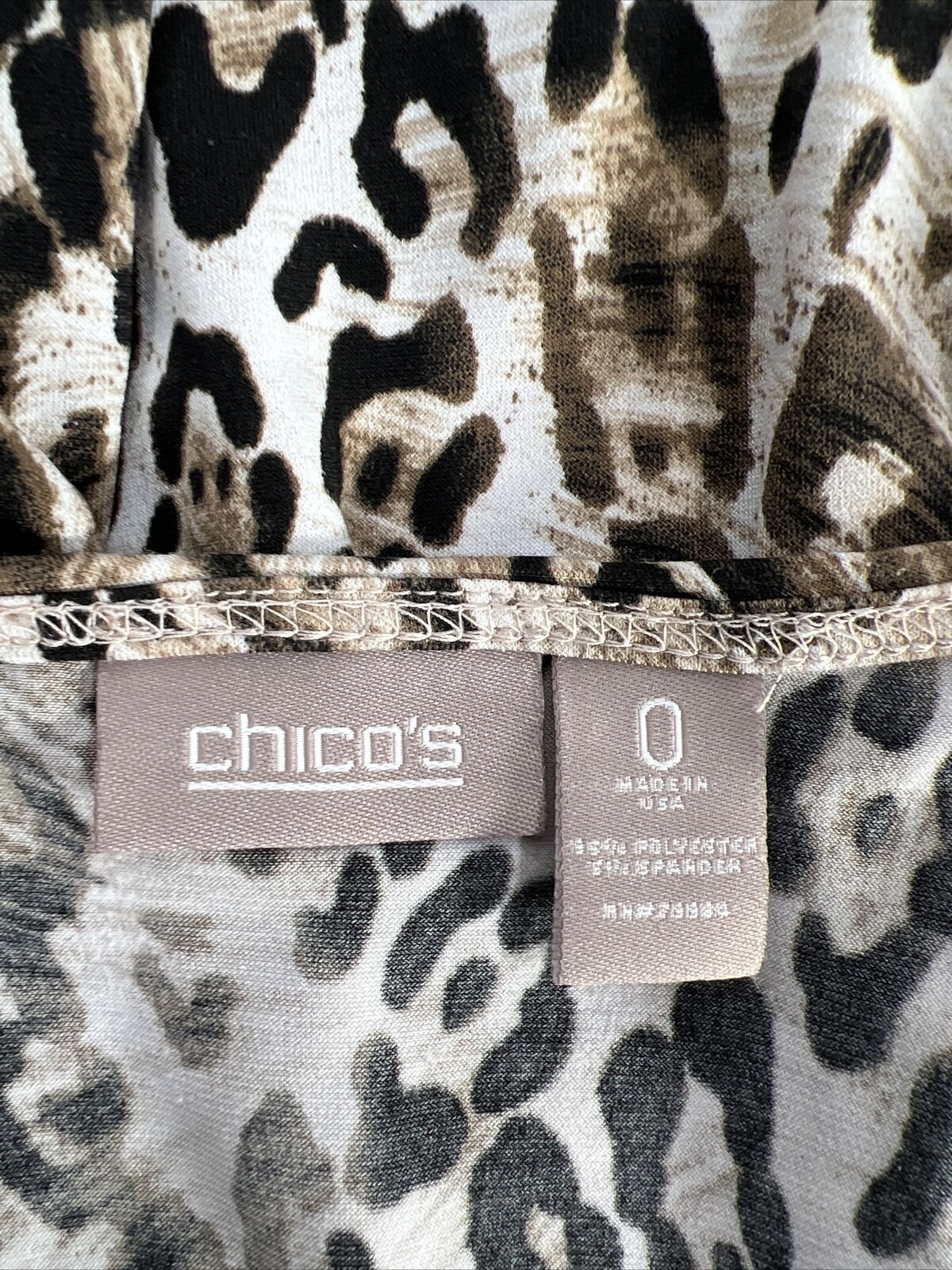Chico's Women's Brown Animal Print 3/4 Sleeve Scoop Neck Shirt - 0/US S