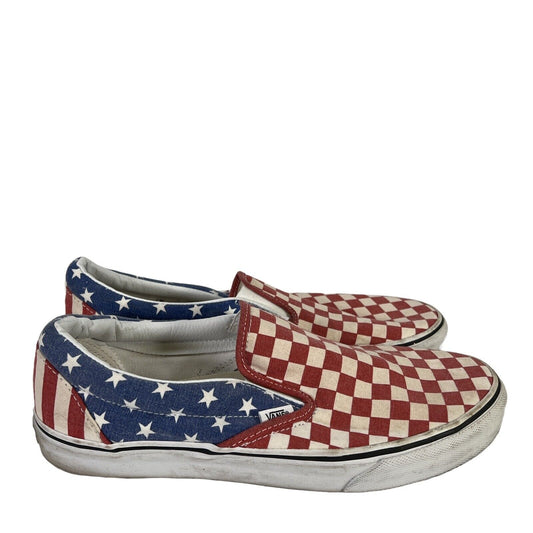 Vans Men's Red/Blue American Flag Slip On Casual Canvas Loafers - 11