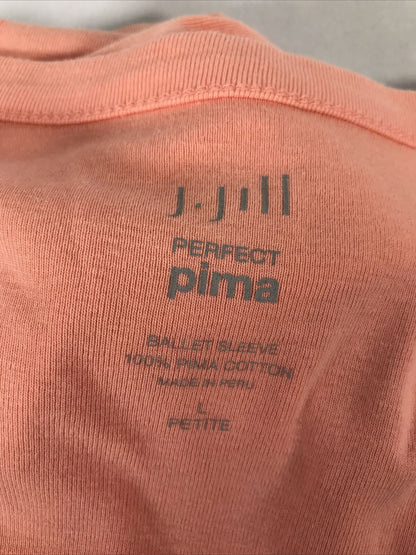 J.Jill Mujer Naranja Perfect Pima Ballet Manga Camiseta Sz L Petite