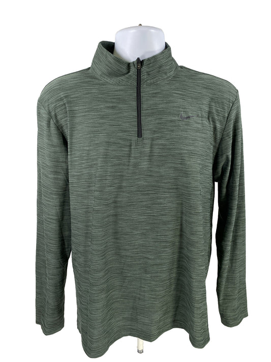 Nike Men's Dark Green Dri-Fit 1/4 Zip Athletic Shirt - M