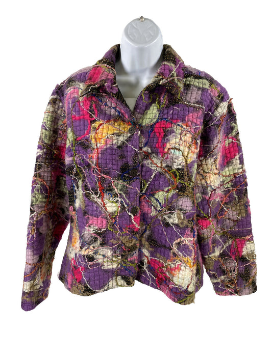Chico's Women's Purple Woven Wool Blend Button Front Jacket - 2/US 12