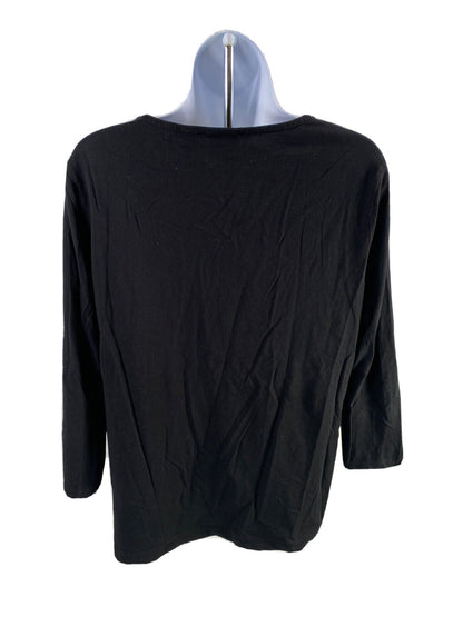 Zenergy by Chico's Women's Black Rhinestone 3/4 Sleeve T-Shirt - 2/L