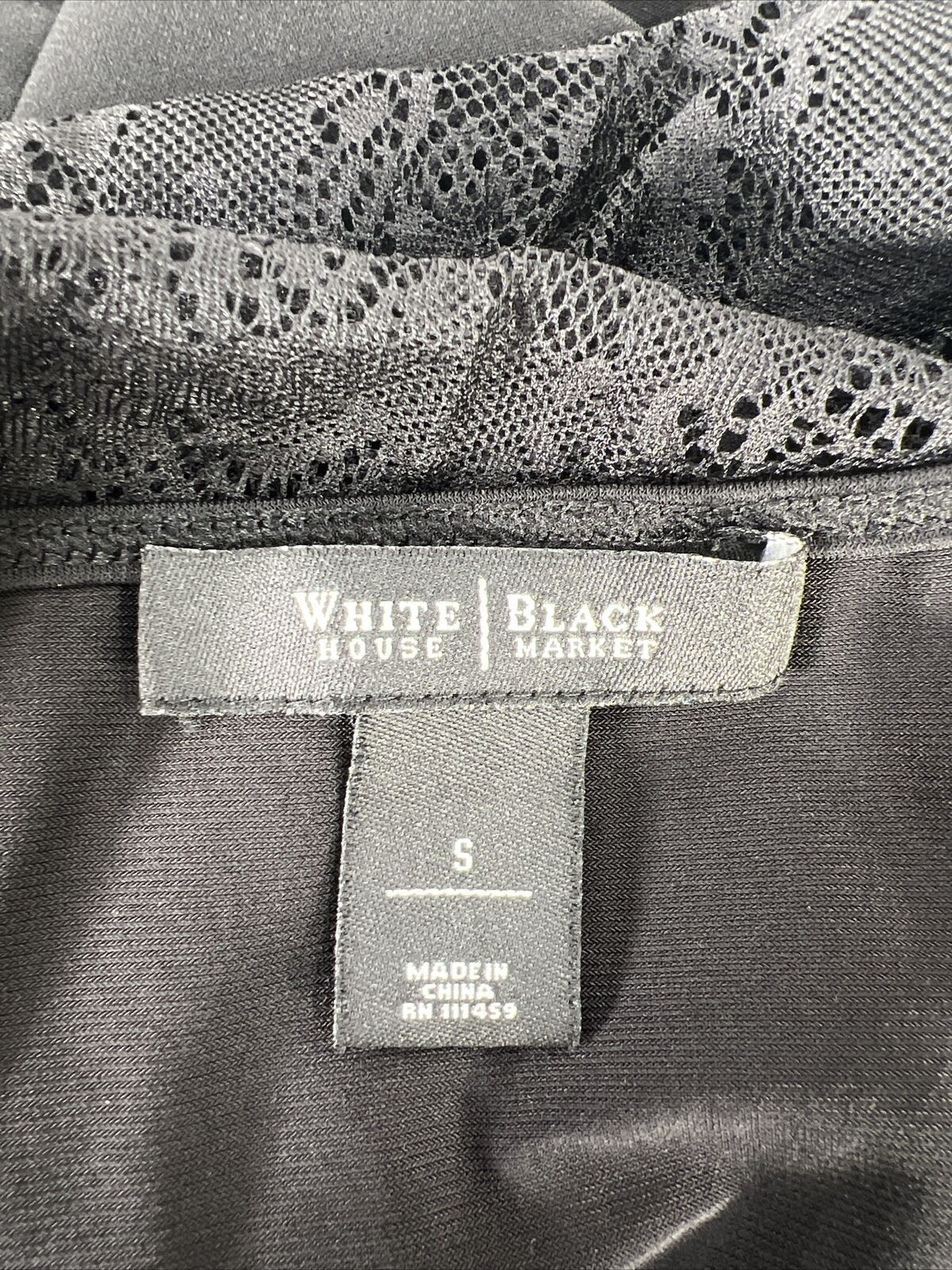 White House Black Market Blusa de manga corta con forro de encaje negro para mujer - S