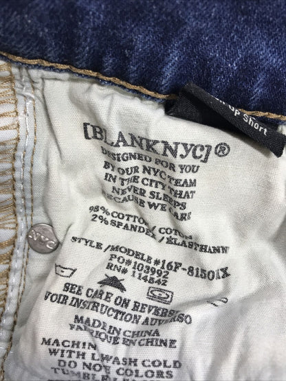 BlankNYC Pantalones cortos de mezclilla elásticos con puños y lavado oscuro para mujer - 28