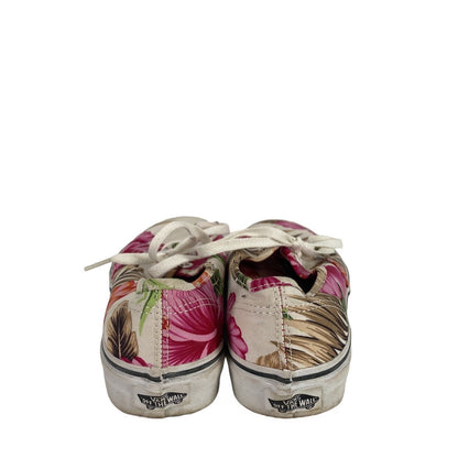 Vans Women's White & Pink Floral Lace Up Classic Sneakers - 6.5