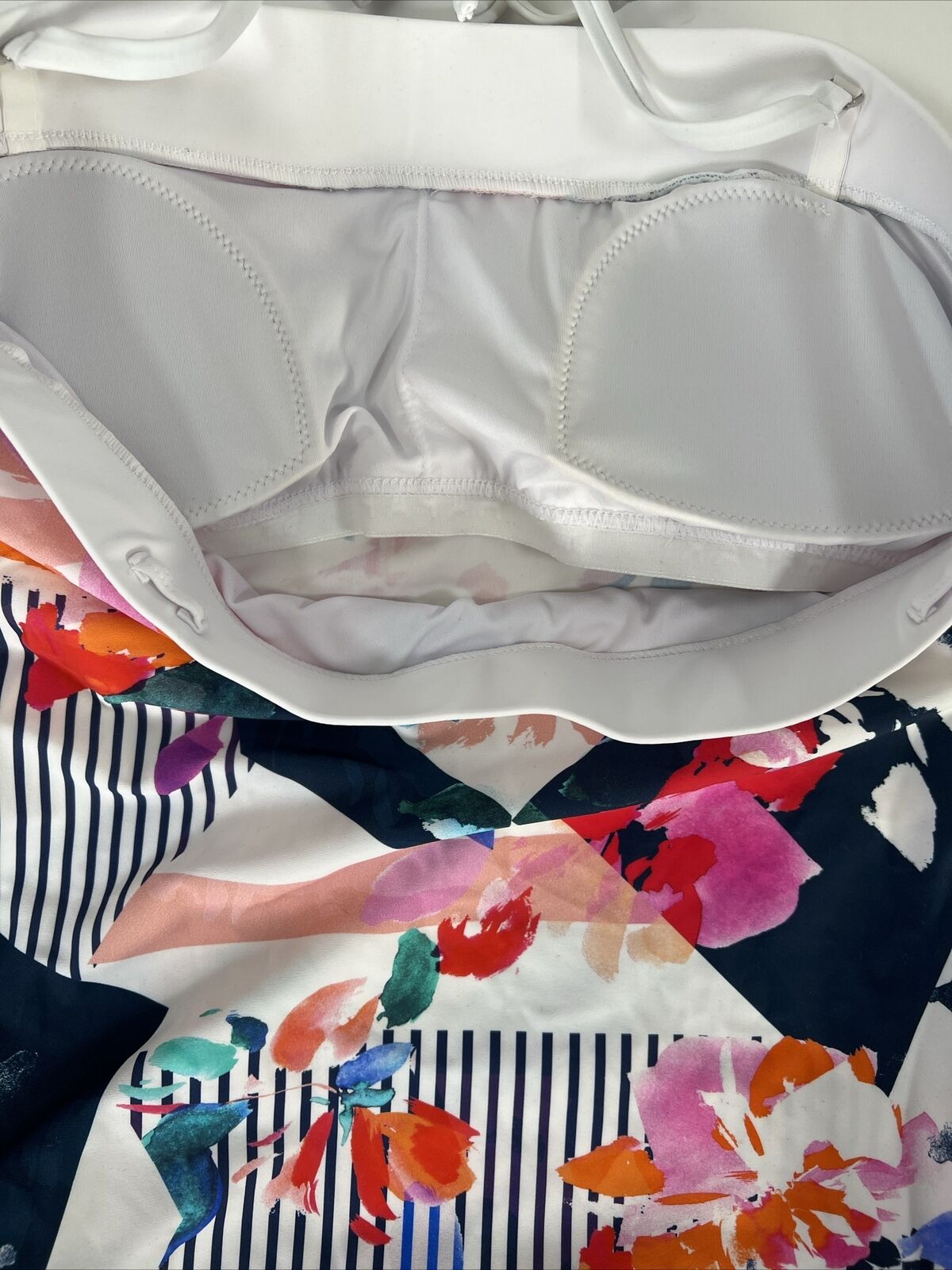 NEW Hapari Women's White/ Multi-Color Floral Bandeau Tankini Swimsuit - L