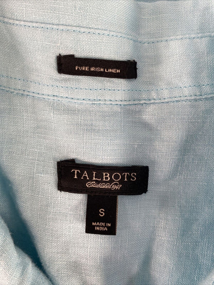 Talbots Women's Blue Pure Linen Pleated Short Sleeve Button Up Blouse - S