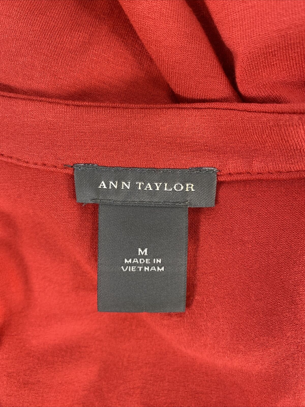 Ann Taylor Women's Red Ruffle Wrap Front V-Neck Blouse - M