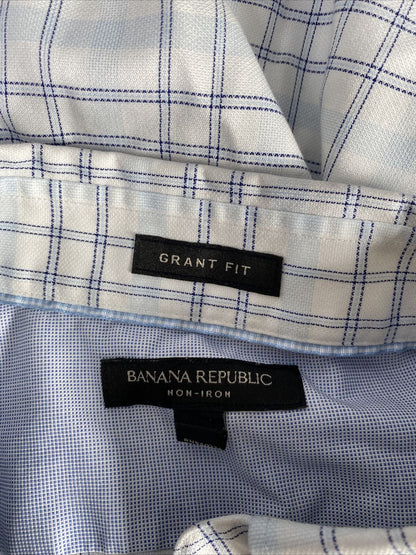 Banana Republic Men's White/Blue Plaid Grant Fit Button Up Shirt Sz M