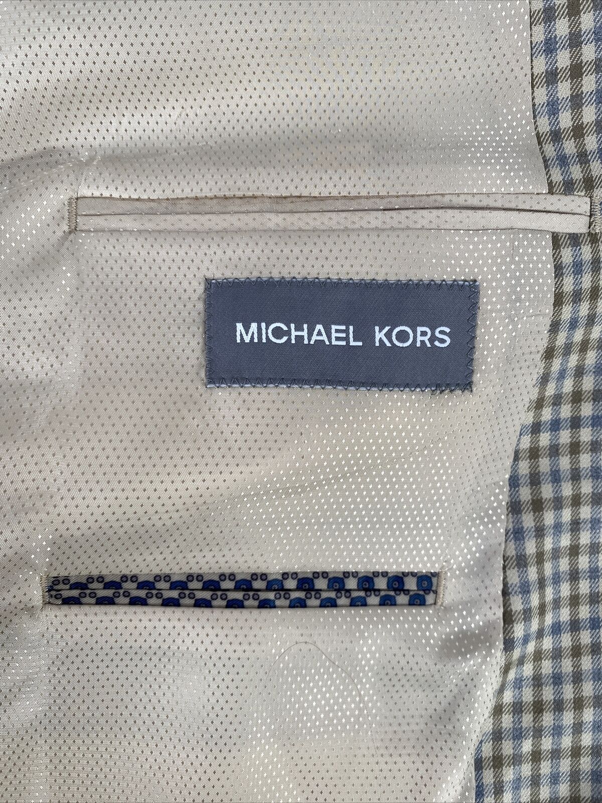 Michael Kors Abrigo deportivo tipo blazer con 2 botones y manga larga en beige/azul para hombre - 44