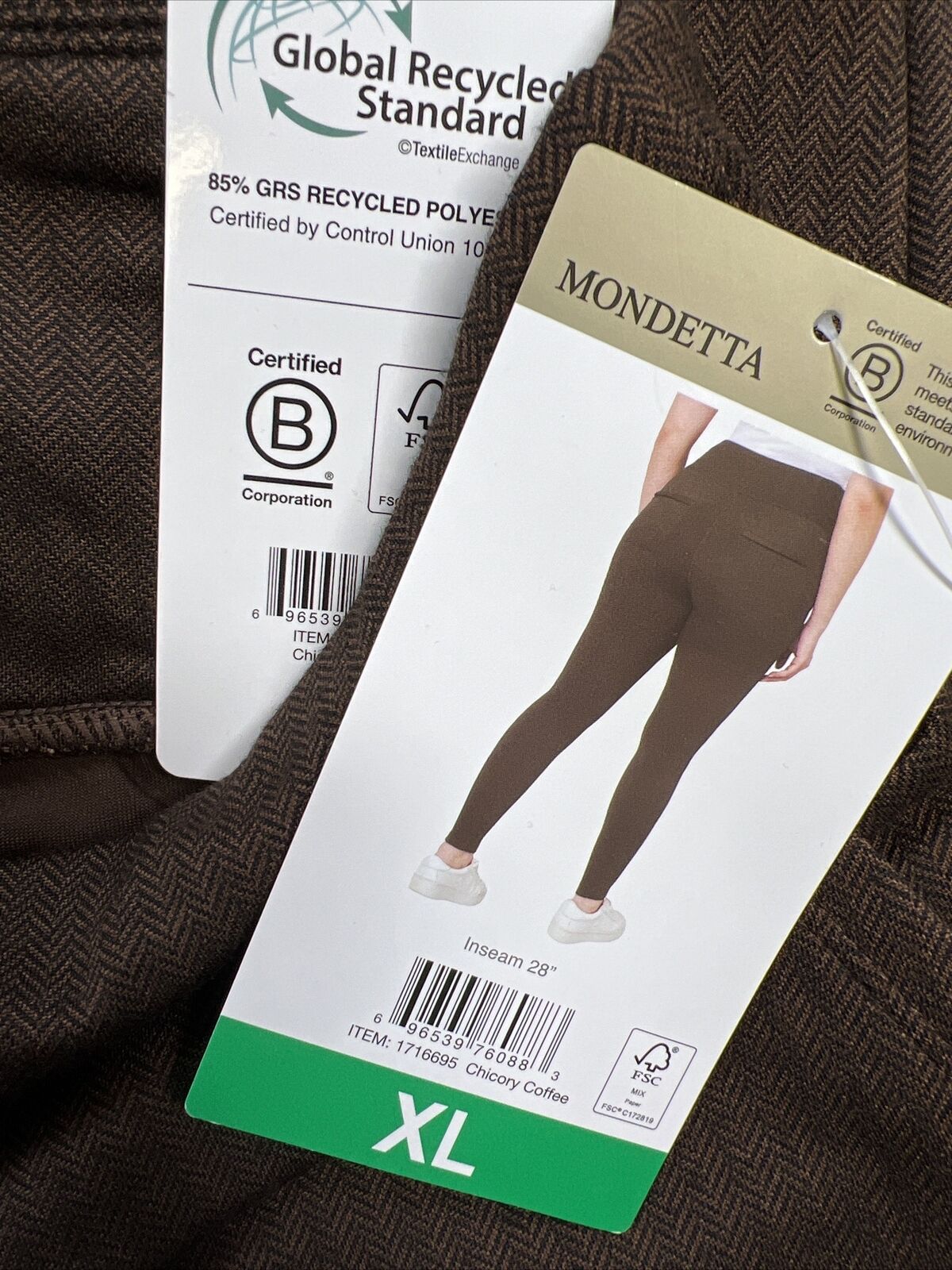 NEW Mondetta Women's Brown Jacquard Knit Leggings W/ Pockets - XL