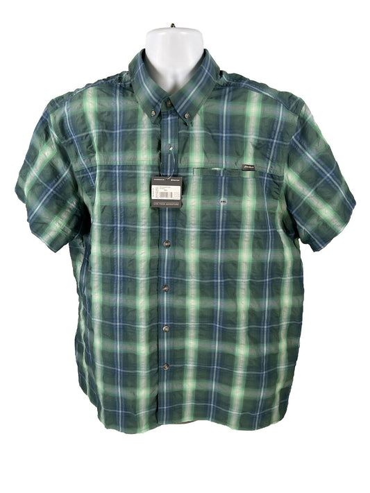 NEW Eddie Bauer Men's Green/Blue Plaid Button Up Rainier Shirt - 2XL