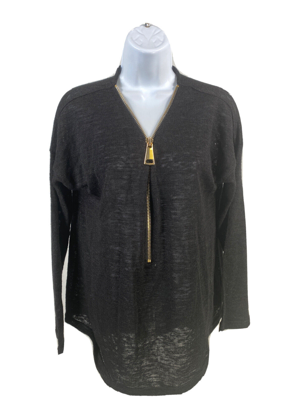 Soft Surroundings Women's Black 3/4 Zip Long Sleeve Thin Knit Shirt Sz M