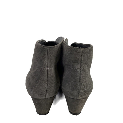 Nine West Women's Gray Suede Laine Lace Up Ankle Wedge Booties - 12