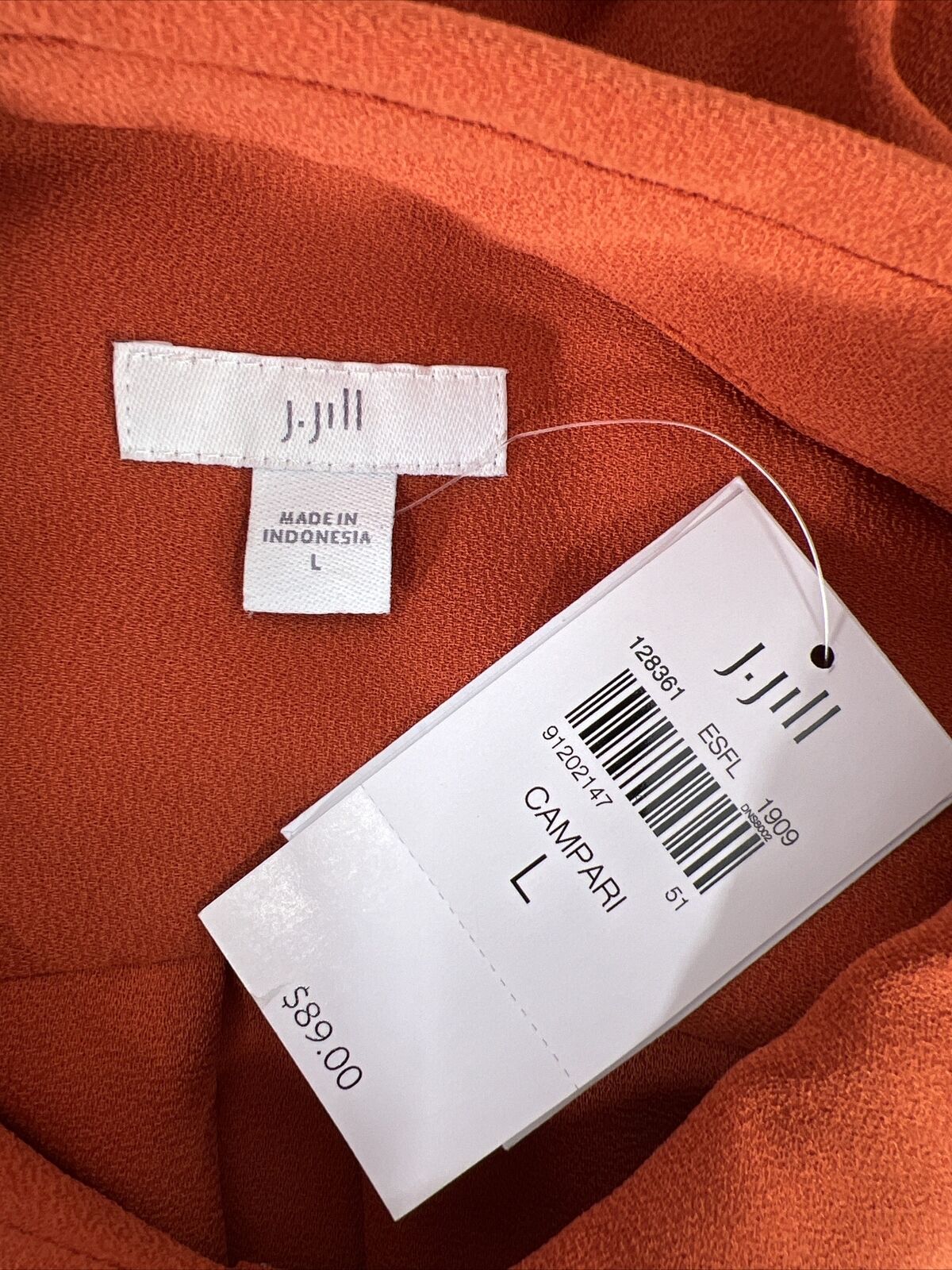 NEW J. Jill Women's Orange Polyester Long Sleeve Button Up Blouse - L