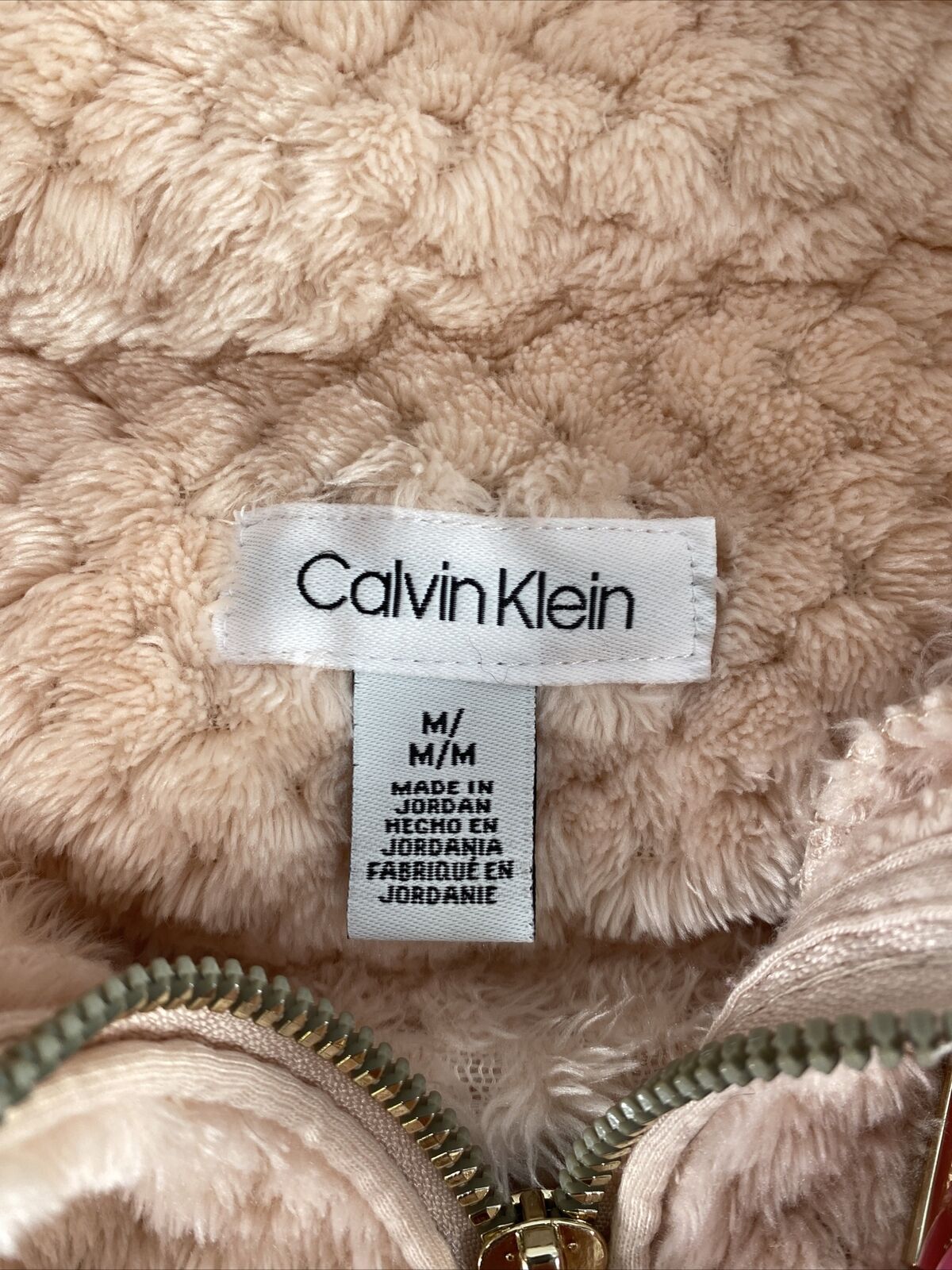 Calvin Klein Women's Pink Fuzzy Fleece Long Sleeve Full Zip Jacket - M
