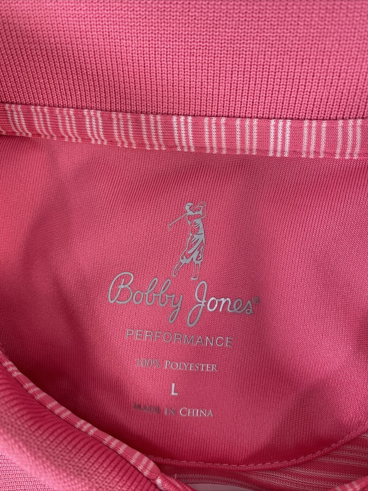 Polo de golf de alto rendimiento con rayas rosas de Bobby Jones para hombre - L