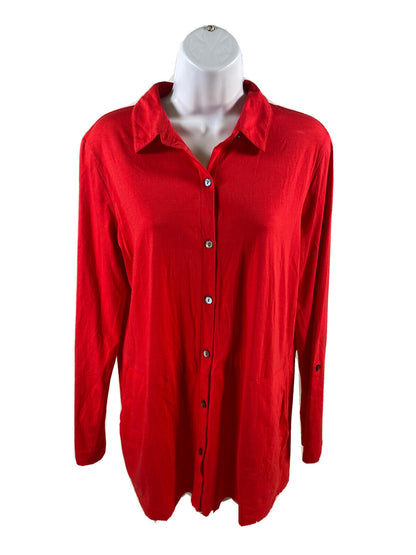 J.Jill Women's Red Roll Sleeve Button Up Casual Shirt - S