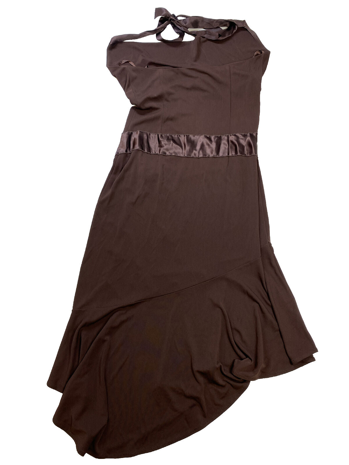 NUEVO Vestido asimétrico marrón con cuello halter de BCBGMaxazria para mujer - S