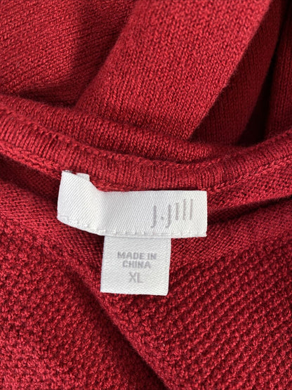 J. Jill Women's Red Cotton 3/4 Sleeve V-Neck Sweater - XL