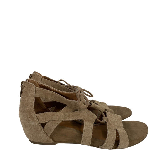 Euro Soft Women's Beige Suede Lace Up Strappy Low Wedge Sandals - 6 M