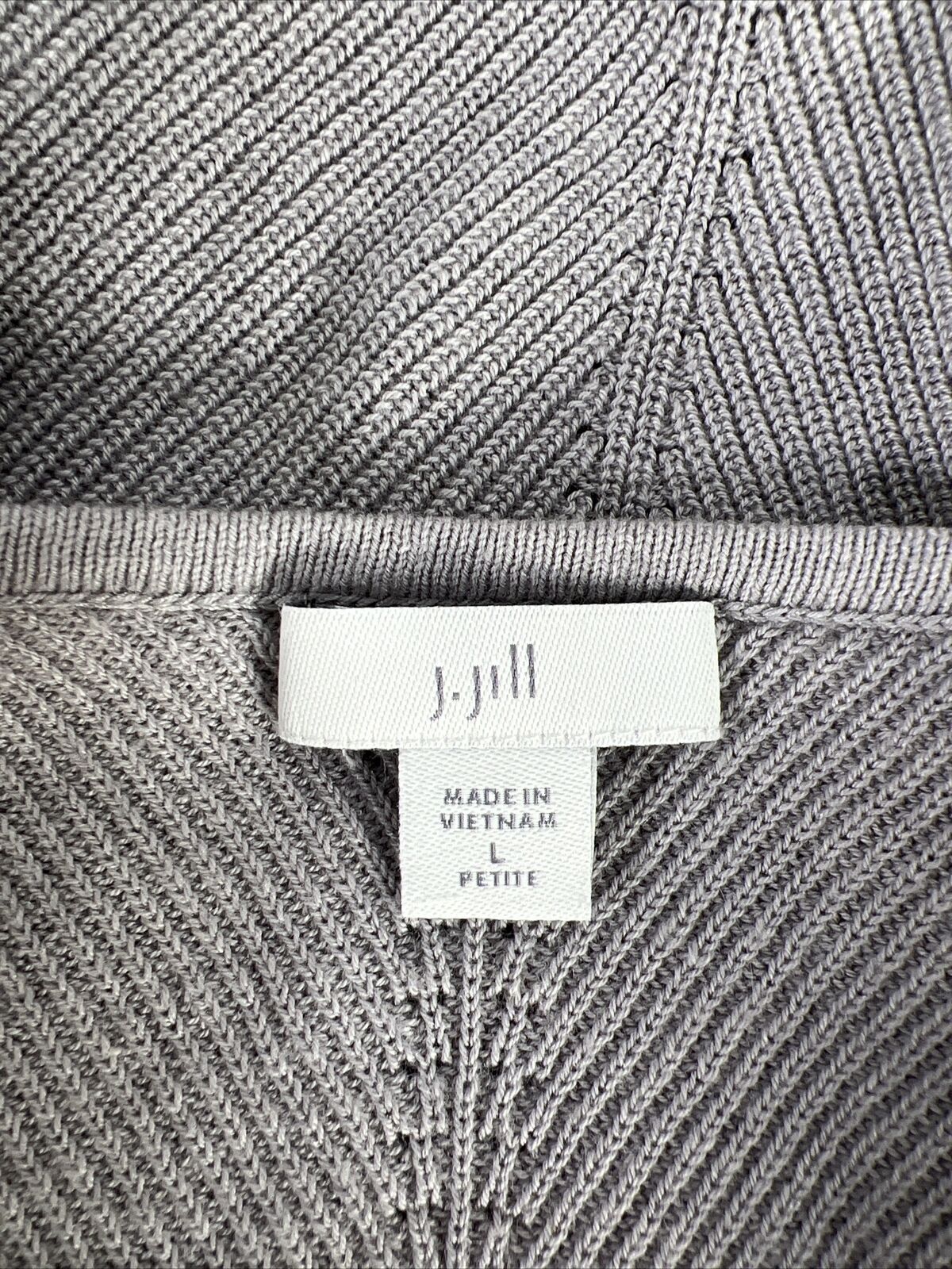 J. Jill Suéter de punto gris de manga larga con cuello barco para mujer - Petite L
