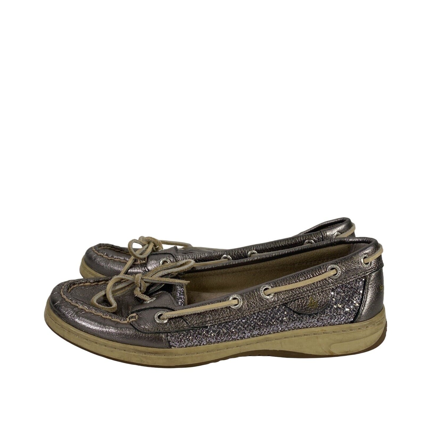 Sperry Women's Silver Glitter Leather Boat Shoes - 7.5 M